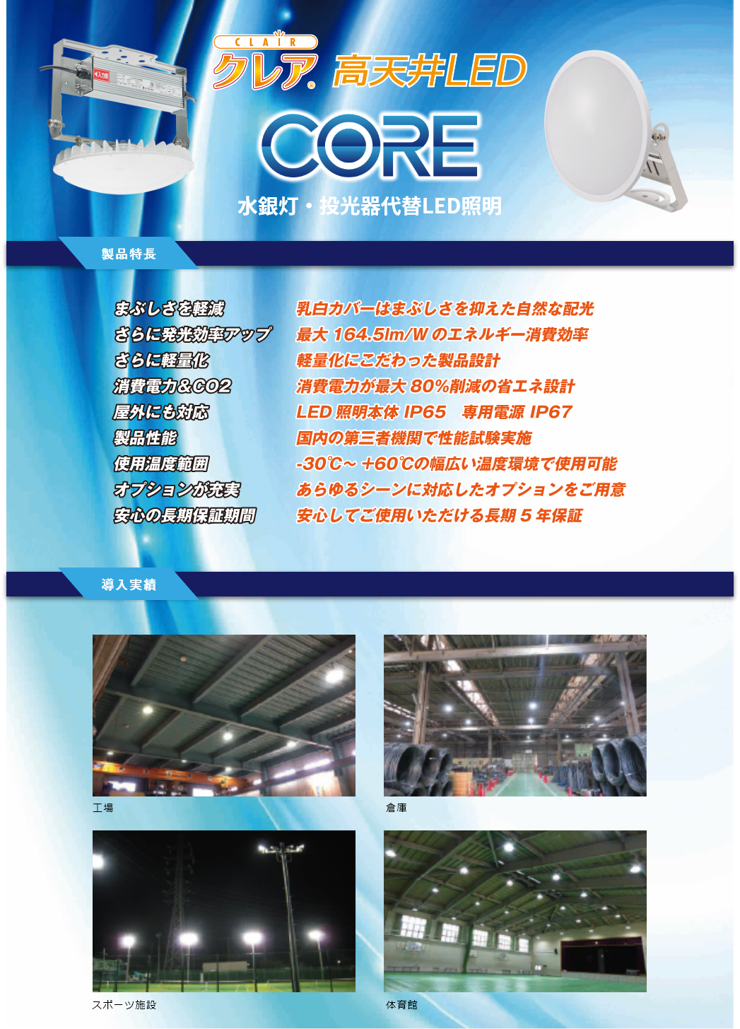 クレア高天井LED COREの特長　